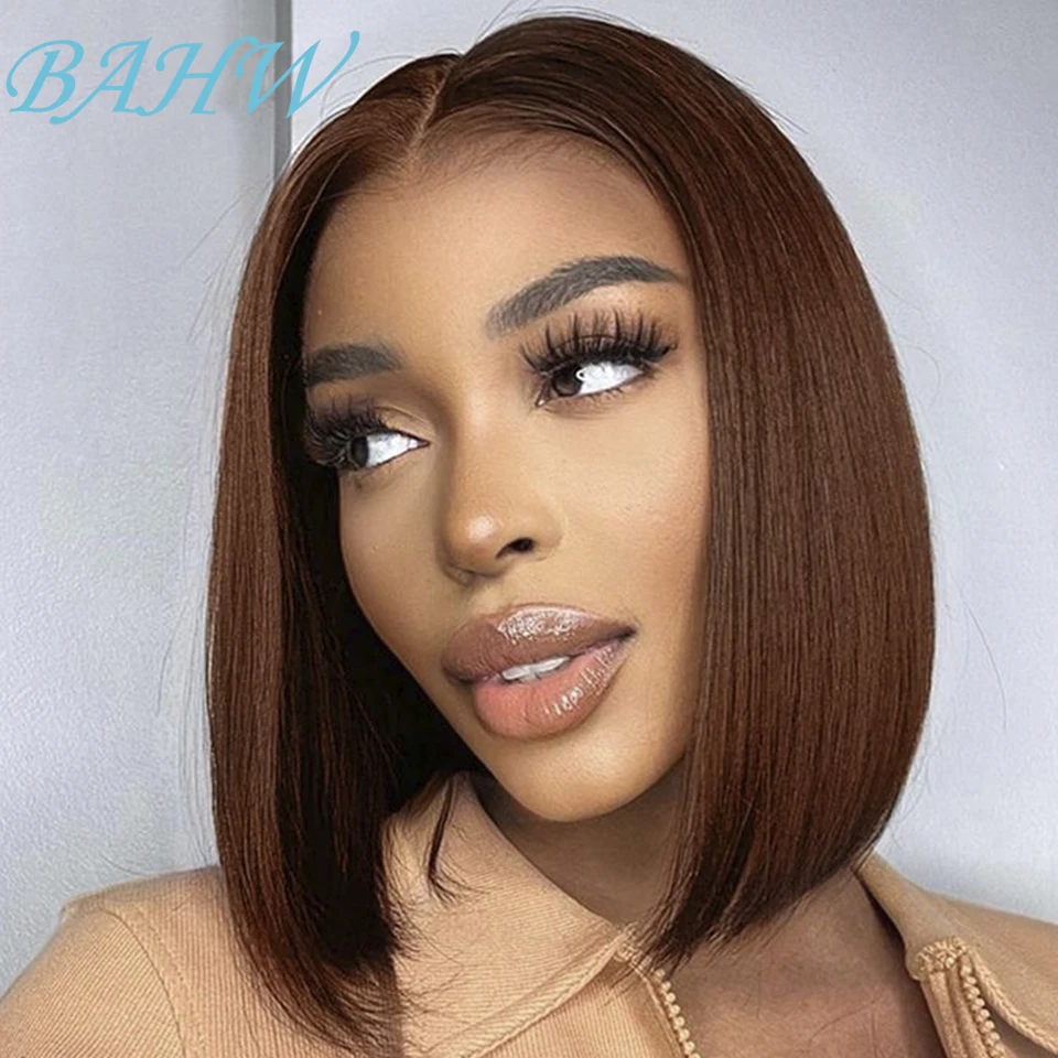 Плотность 180% # 4 кости прямые короткие парики боб индийские волосы 13 × цветной