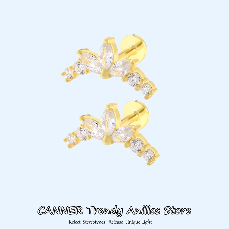 

CANNER 16G 925 Sterling Silver Lip Labret Piercing Lotus Crystal Stud Helix Tragus Conch Piercing Cartilage Earrings For Women