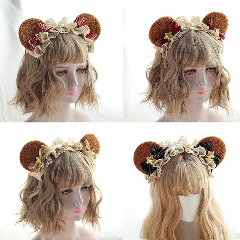 

Christmas Bear Ear Headband for Women Bow Lolita Hair Bands Headwear Cosplay Accessories Zero Two Headwear Anime Halloween Gifts