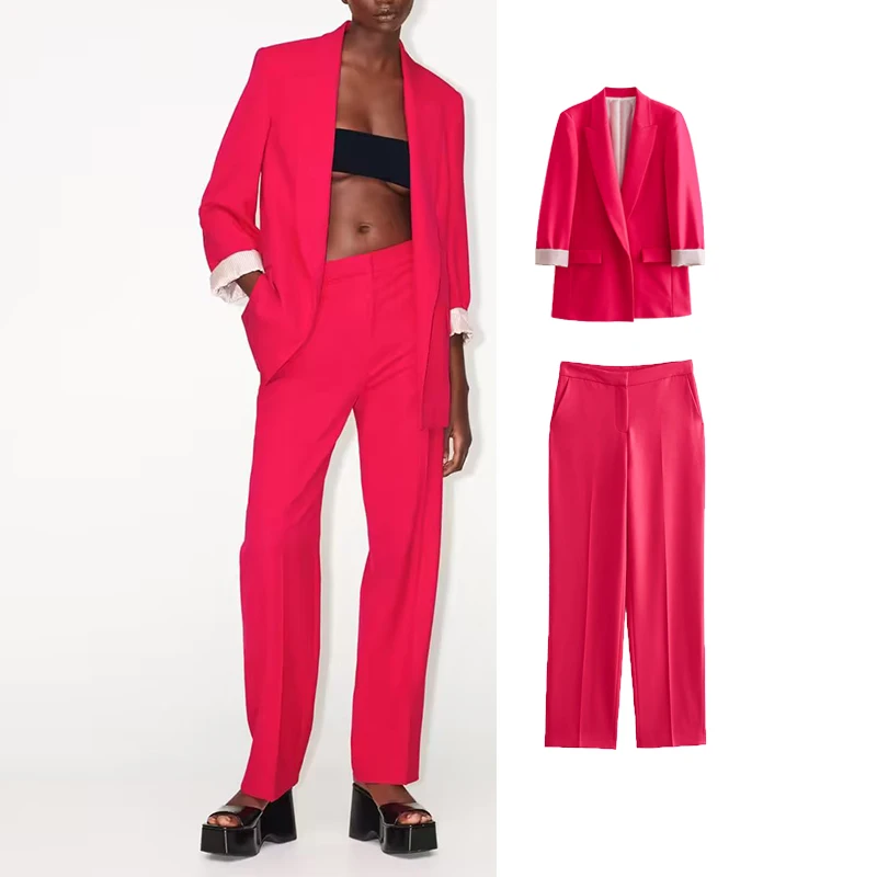 

TRAF 2023 New Women's Suit Blazer Set Woman 2 Pieces Autumn Fashion Office Blazer + Pants Two Piece Sets Womens Outfits