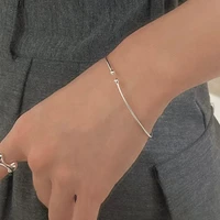 real 925 sterling silver thin line cuff bracelets bangles for women minimalist beads bracelet bangle best friends gifts jewelry