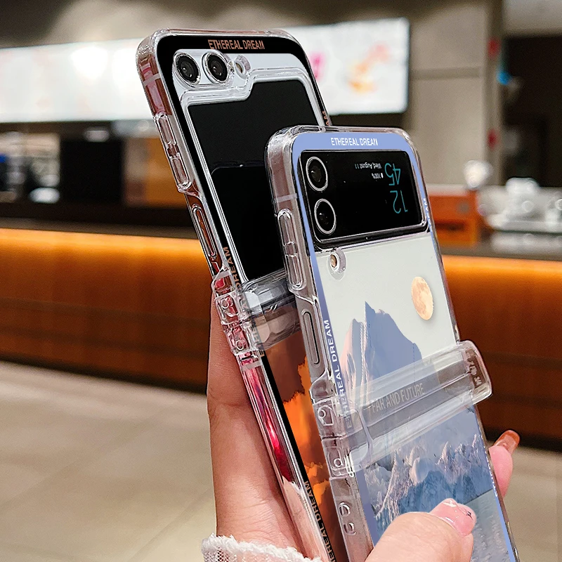 Прозрачный чехол для телефона с пейзажным узором Samsung Galaxy Z Flip 6 5 4 3 5G