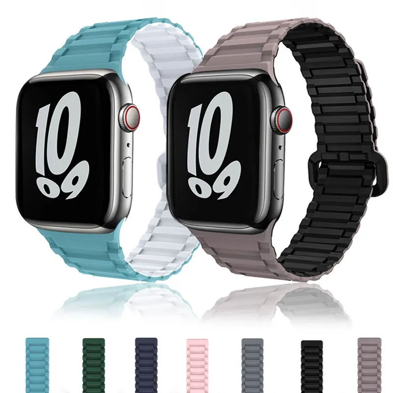 

Silicone Link For Apple watch band 44mm 40mm 41mm 45mm 42mm 38mm Magnetic Loop bracelet iWatch series 3 5 4 SE 6 7 strap