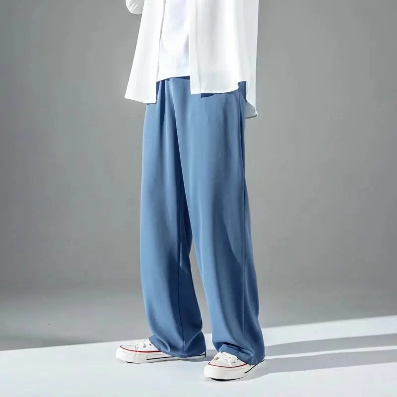 

Men Casual Solid Pants Draped Feeling Ice Silk Joggers Summer Breathable Thin Loose Clothes Fast Dry Fashion Casual Pants