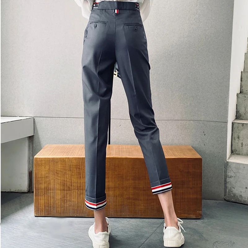 

Новые офисные повседневные серые Костюмные брюки TB, женские черные классические брюки с девятью точками, женская уличная одежда, модные прямые брюки в Корейском стиле