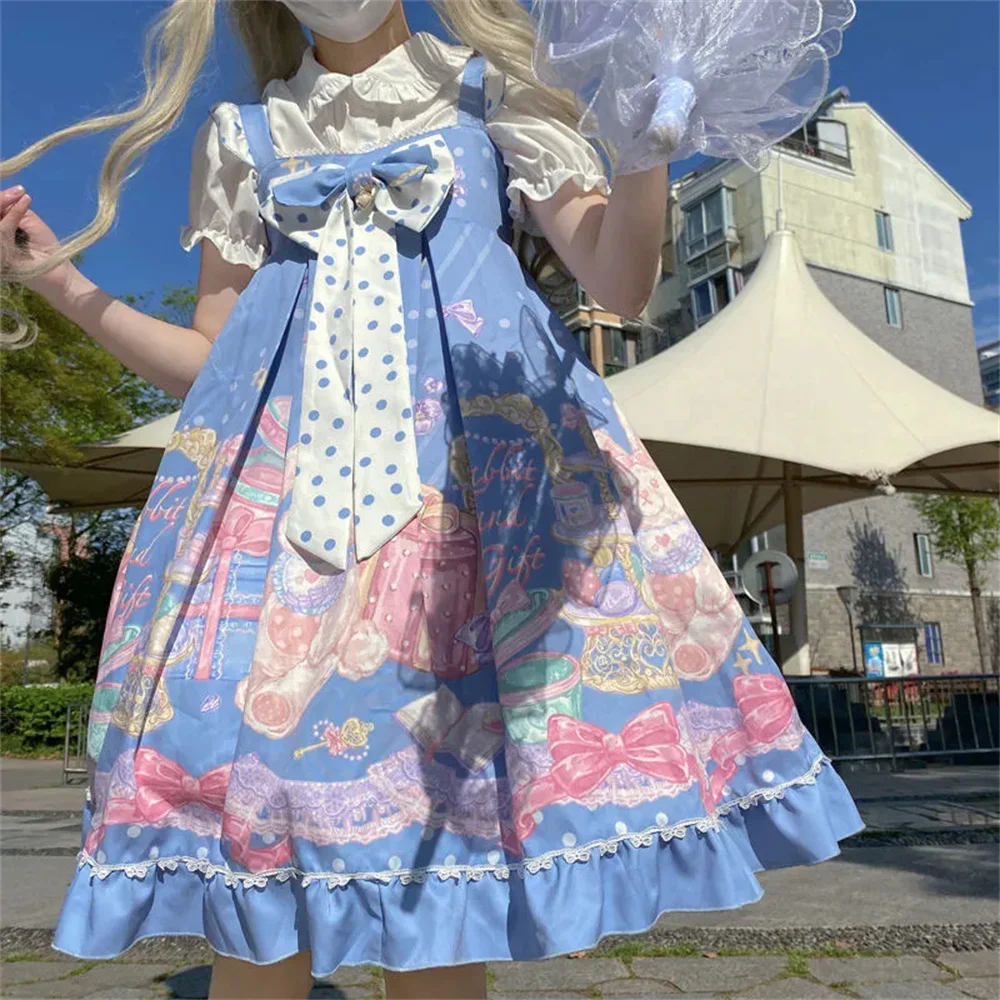 Sweet Girls Cute Rabbit Gift Printing Small Bell Wave Bot Bowknot Lolita Dress Tea Party Princess Vestidos Cosplay Lolita Op images - 6