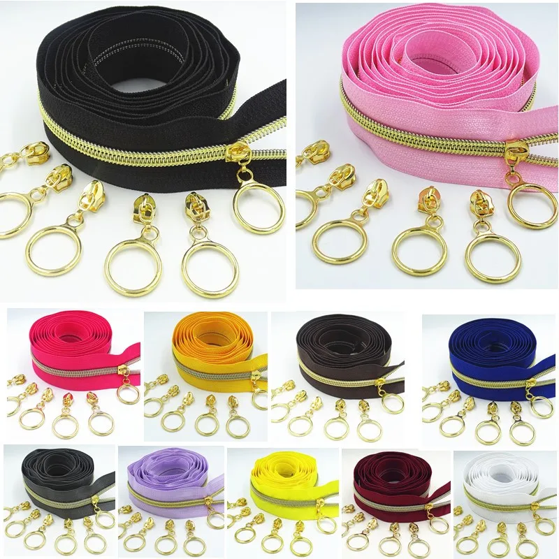 

2M/5M 5# Colored Golden Tooth Nylon Zipper Coil Code Decoration Luggage Garment Purse Bags DIY Home Sewing Accessories