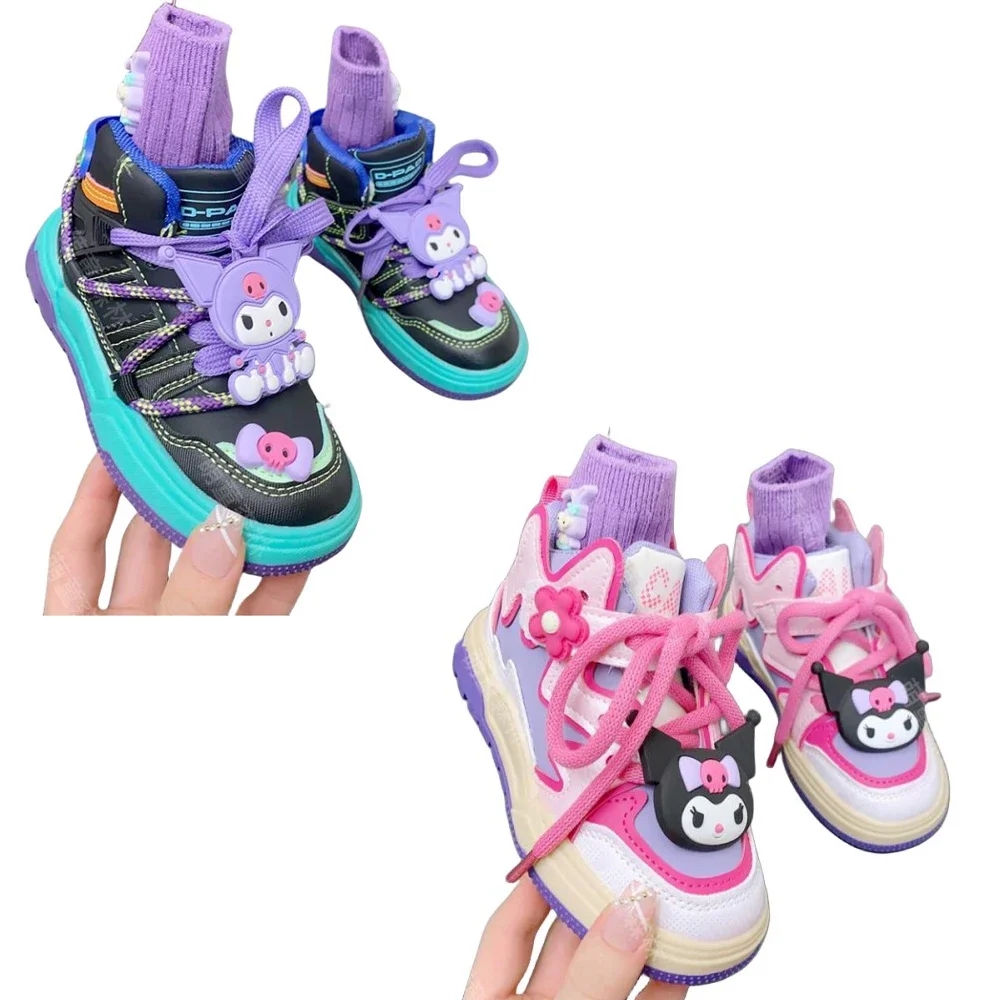 

Sanrios Kuromi Children Sneakers Spring Autumn Seasons New Cartoon High Top Soft Sole Breathable Shoes Girl Lovely Casual Shoes