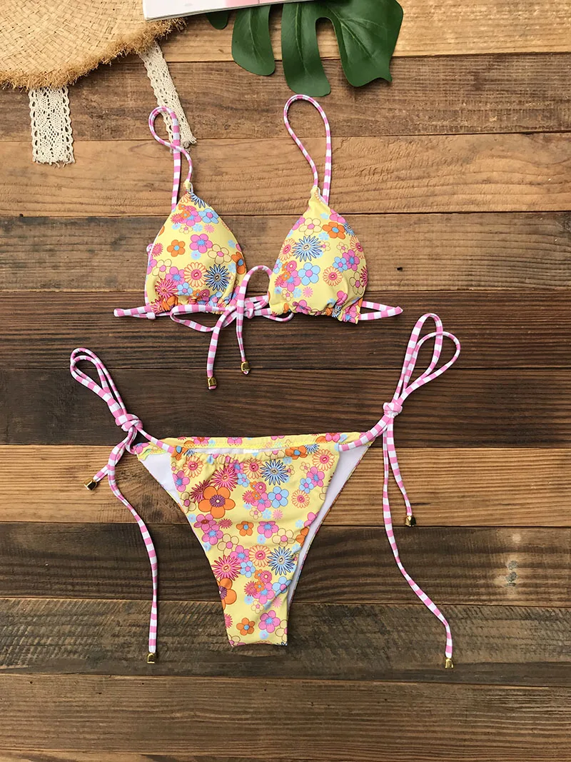 

2022 New String Swimsuit Women Mini Micro Print Bikini Set Summer Bandage Swimwear Backless Halter Bathing Suit Biquini