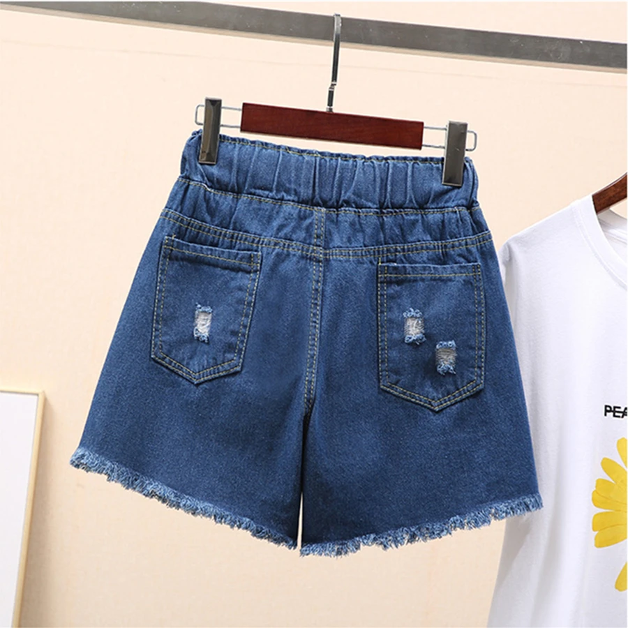 Oversize 7xl Hole Summer Shorts Jeans Lace Up Casual Wide Leg Denim Pant Women Pantalones Cortos Baggy Korean Vaquero Short New