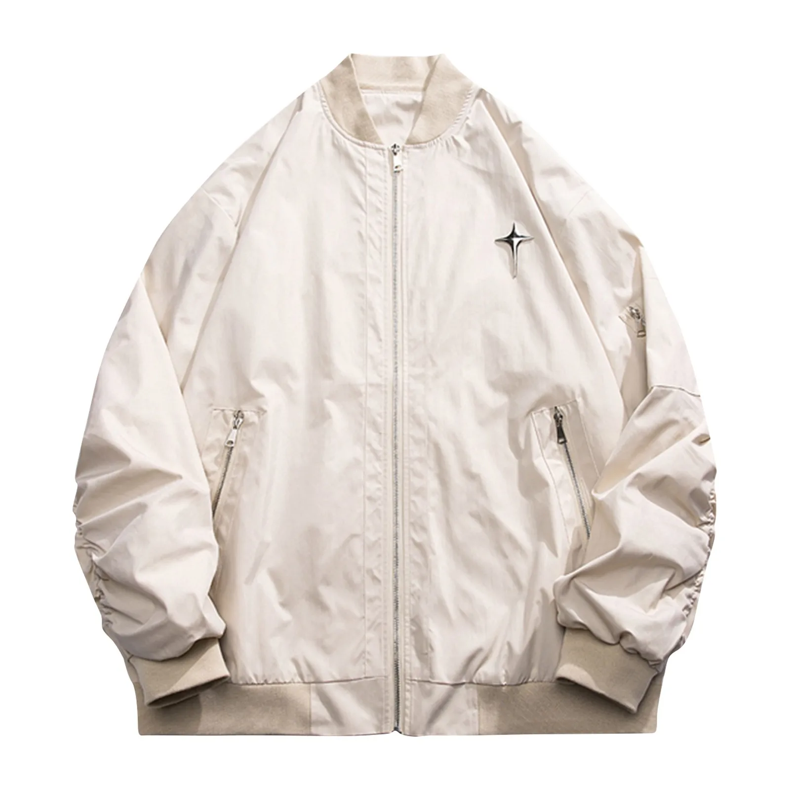 

Men's Jacket Zipper Windbreaker Solid Color Charge Coat Spring Autumn New Cardigan Coat Large Size Loose Outwear