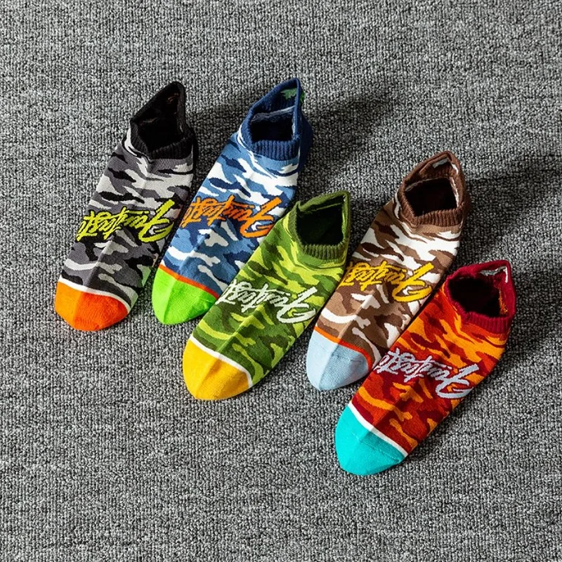5 Pairs Men Casual Ankle Socks Summer Breathable Low Cut Invisible Boat Socks Male Street Fashions Sports Preppy Style Socks Set