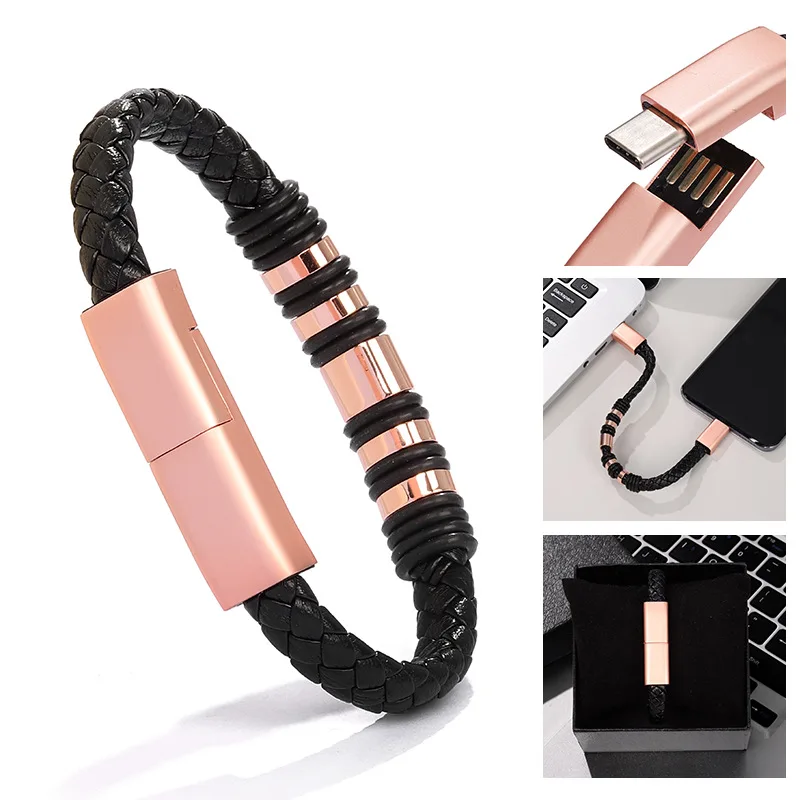 

Usb-браслет, кабель для передачи данных, модный плетеный кожаный браслет, кабель для зарядки, браслет 22,5 см, три интерфейса, микро-подсветка, Type-c