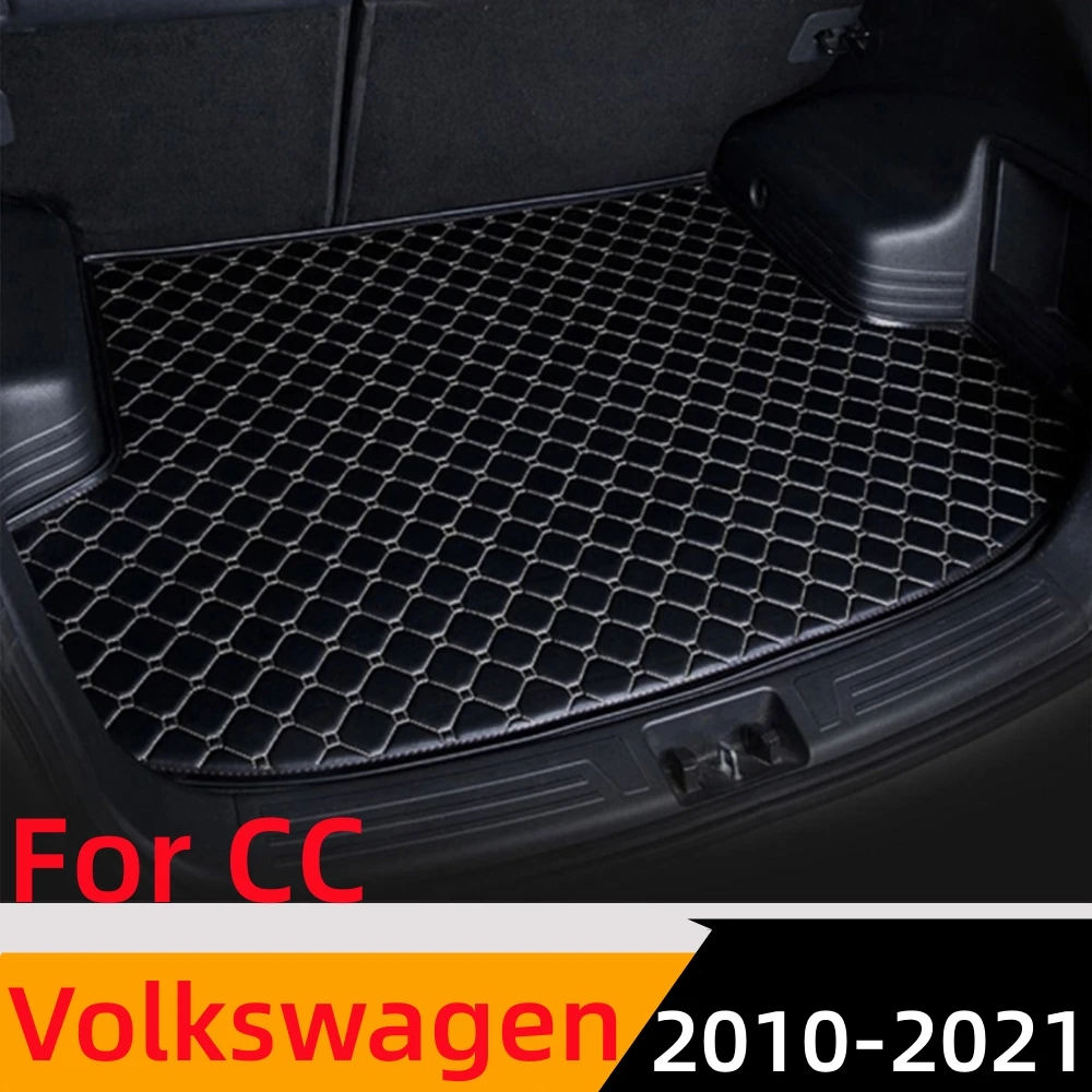 Sinjayer Car Trunk Mat Waterproof AUTO Tail Boot Carpet Flat Side Cargo Pad Liner Fit For Volkswagen VW CC 2010 2011-2021