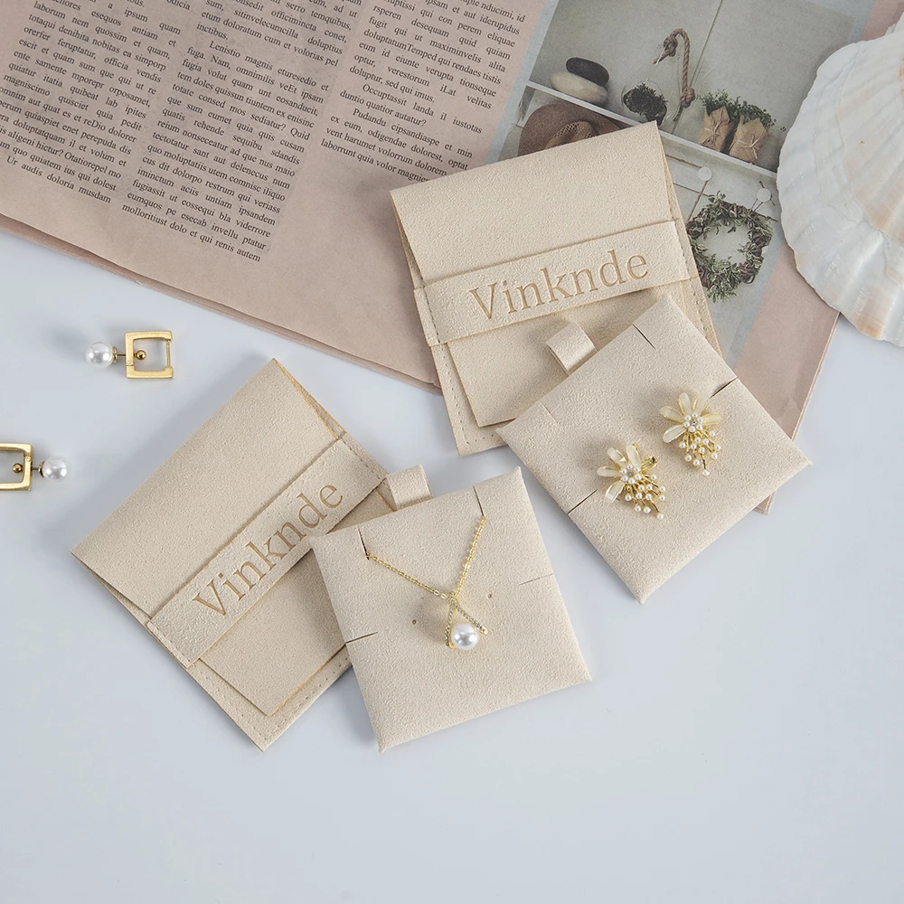 Luxury Microfiber Jewelry Pouch Bag Custom Logo Faux Suede Envelope Pouch Earrings Rings Packaging & Display With Insert Cards