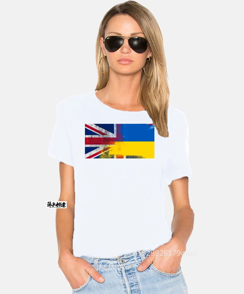 Футболка женская с принтом в виде флага Великобритании и Украины |