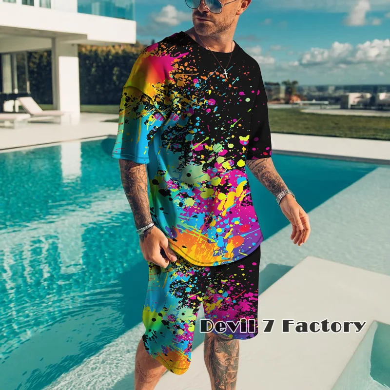 Men T Shirt Hip Hop 2023 Dark Streetwear 3D Printed Fashion Shorts Tracksuit Two Piece Sets Summer Men's Clothes Sports Outfits