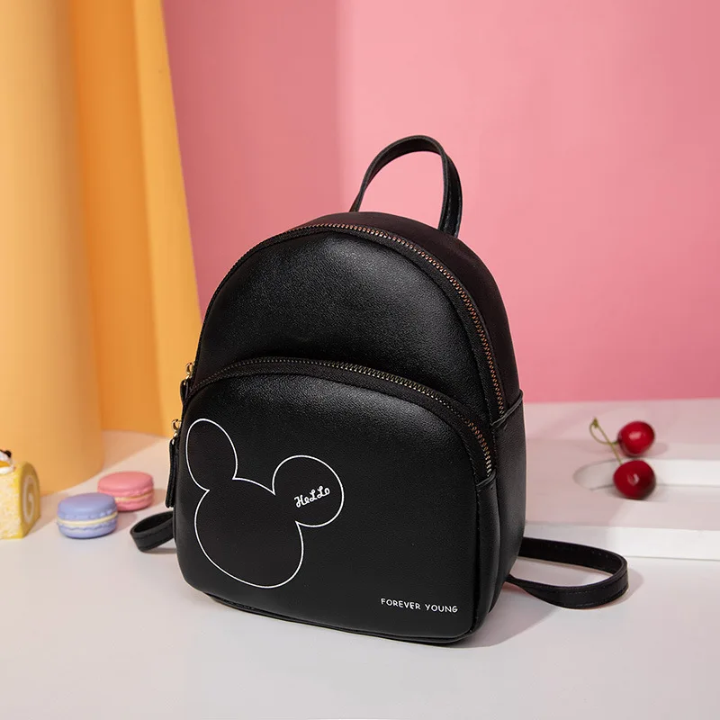 Genuine Disney New Women's Backpack PU Mickey Minnie Head Print Mini Shoulder Bags 6 Colors Trend Girls Schoolbag Birthday Gift