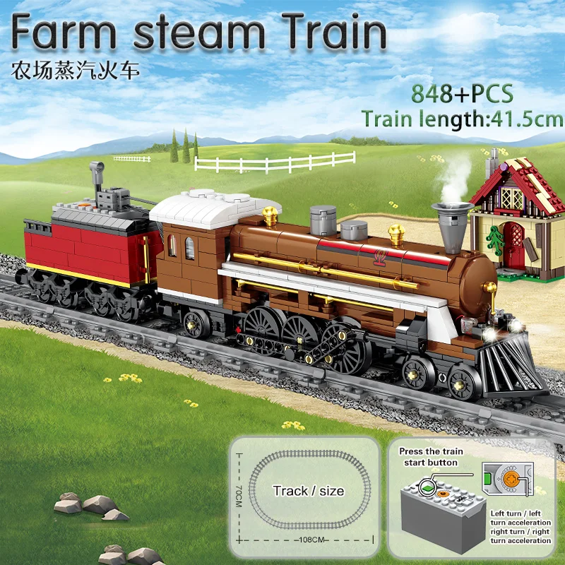 

Original KAZI 98250 Creative Electric Rail Train Farm Steam Train With Light And Sound Children's Building Block Model Toys Gift