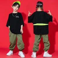kid hip hop clothing black oversized t shirt top streetwear army tactical cargo jogger pants for girl boy dance costume clothes