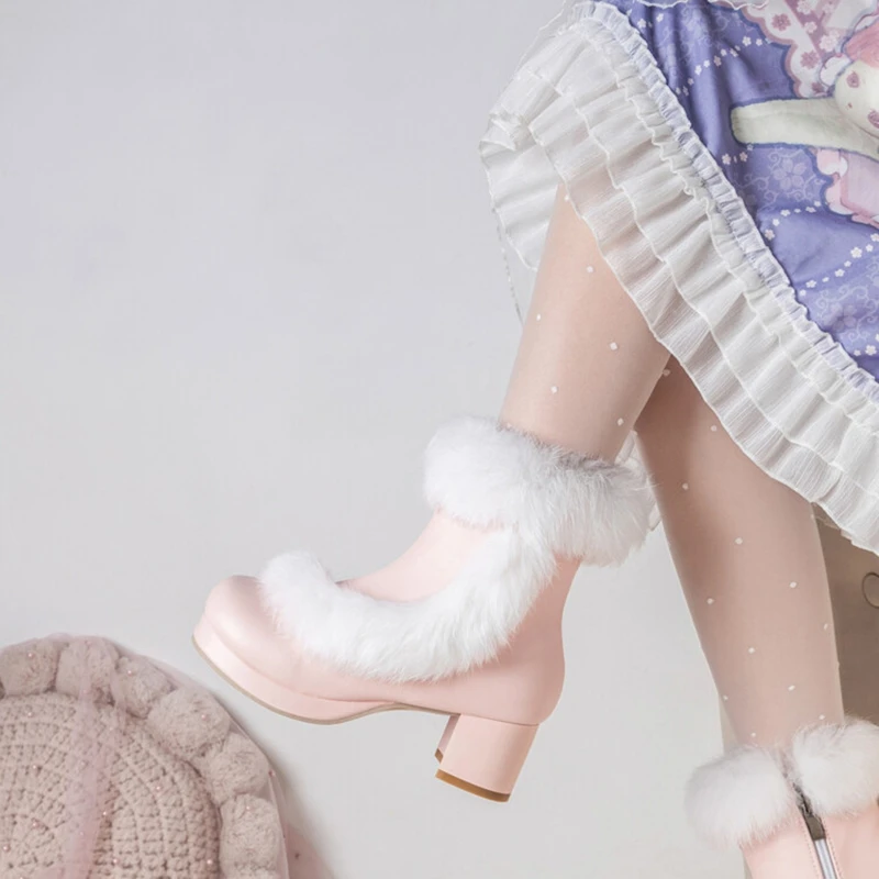 Симпатичные милые меховые ботильоны для снежной погоды Girseaby 2024 теплые ботинки с