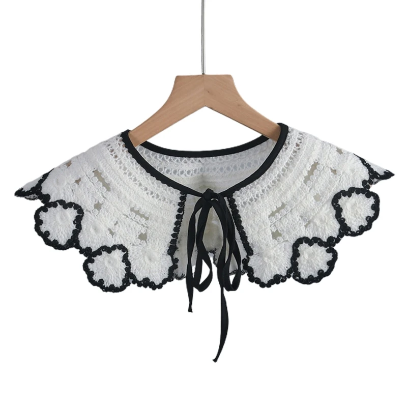 

Hollow Knit False Collar Sweater Scarf Ladies Detachable Black Trim Shawl Wrap