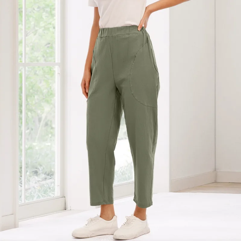 

Puimentiua Women Summer Korea Fashion Elegant High Waist Thin Casual Harem Pants Female Pants Solid Cotton Leisure New Trousers