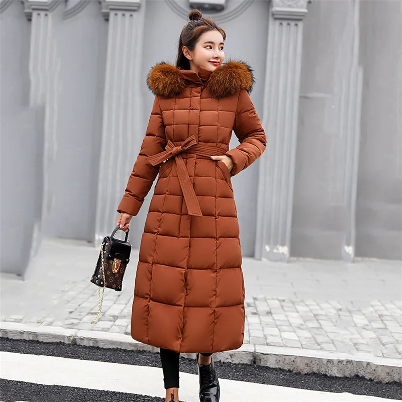 Winter Coat Women 2022 Red Parka   Long Jackets Feather Hooded Korean Fashion Clothing Autumn Gray Black Coats  x-long
