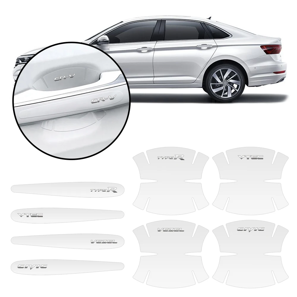 

4/8 шт., прозрачная наклейка на дверную ручку автомобиля Honda Mugen Civic Fit Accord City VTEC CR-V Type R