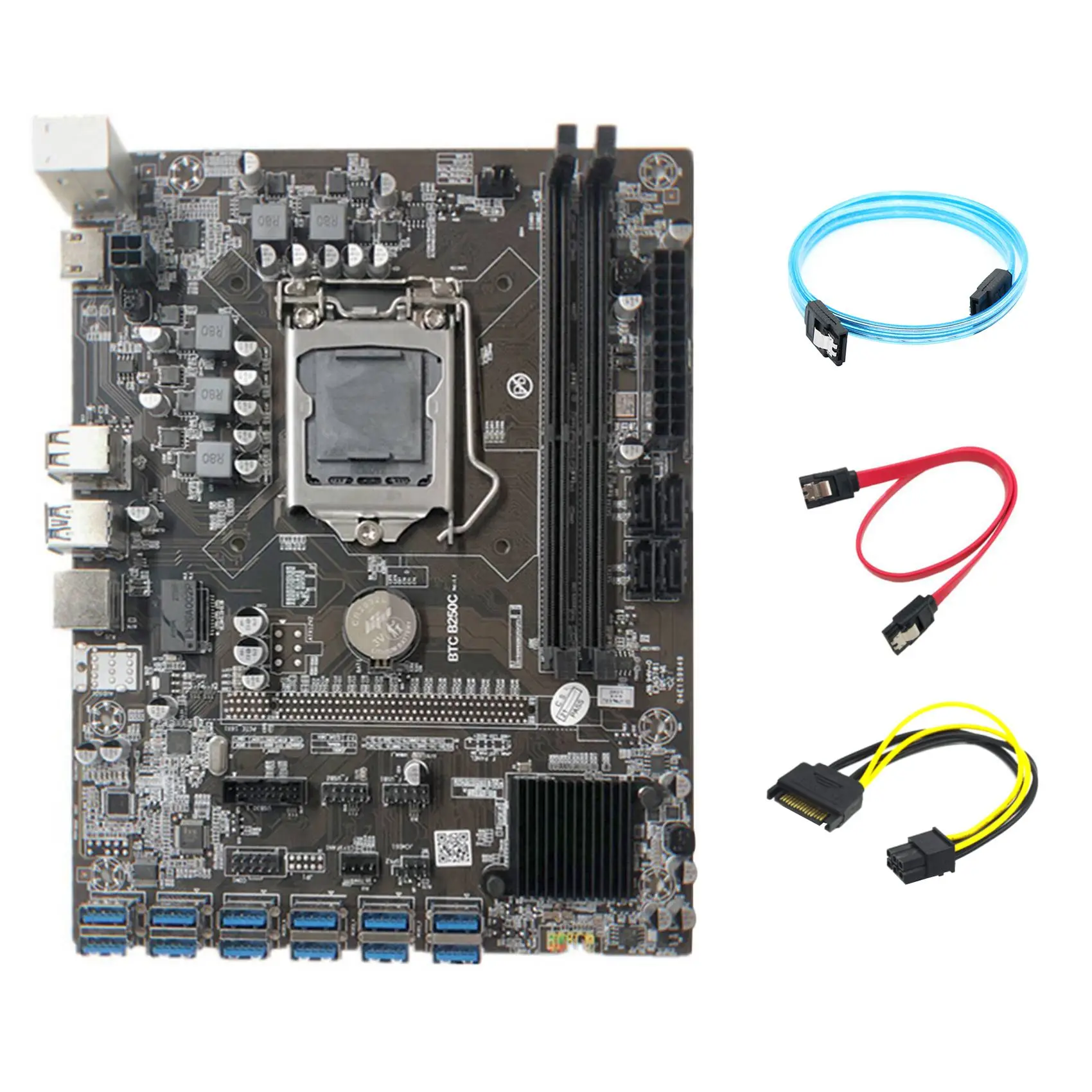 

B250C Miner Motherboard+SATA3.0 Serial Port Cable+SATA 15Pin to 6Pin Cable+SATA Cable 12 PCIE to USB3.0 GPU Slot DDR4