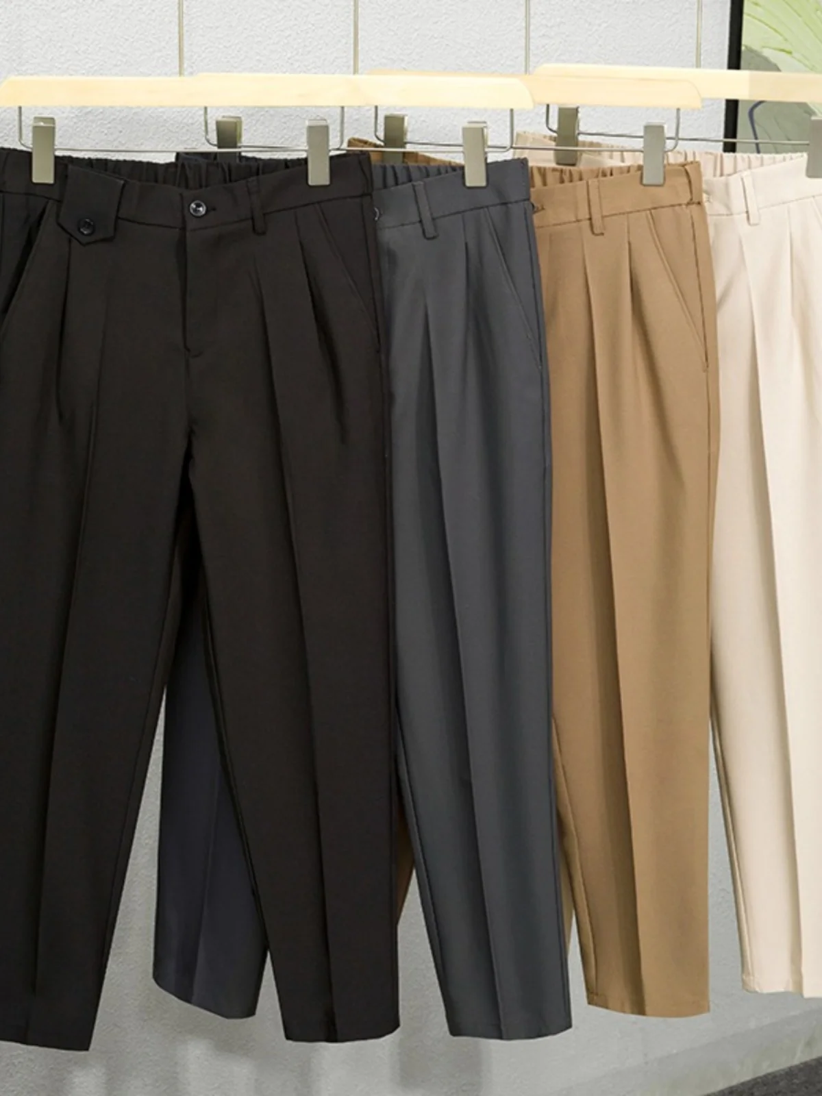 Spring and Autumn Suit Pants Men's Straight All-Match Slim fit Tapered Non-Ironing Anti-Wrinkle Draping Breathable Casu...