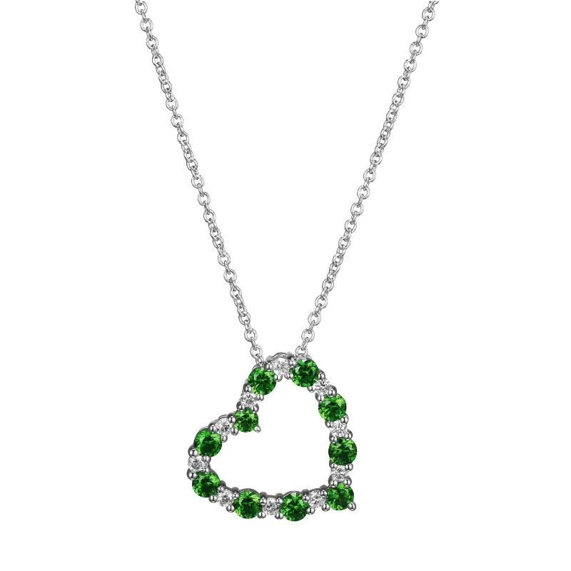 

Forever Facets Lab Grown Diamond and Created Emerald Sterling Silver Heart Necklace, Adult Female