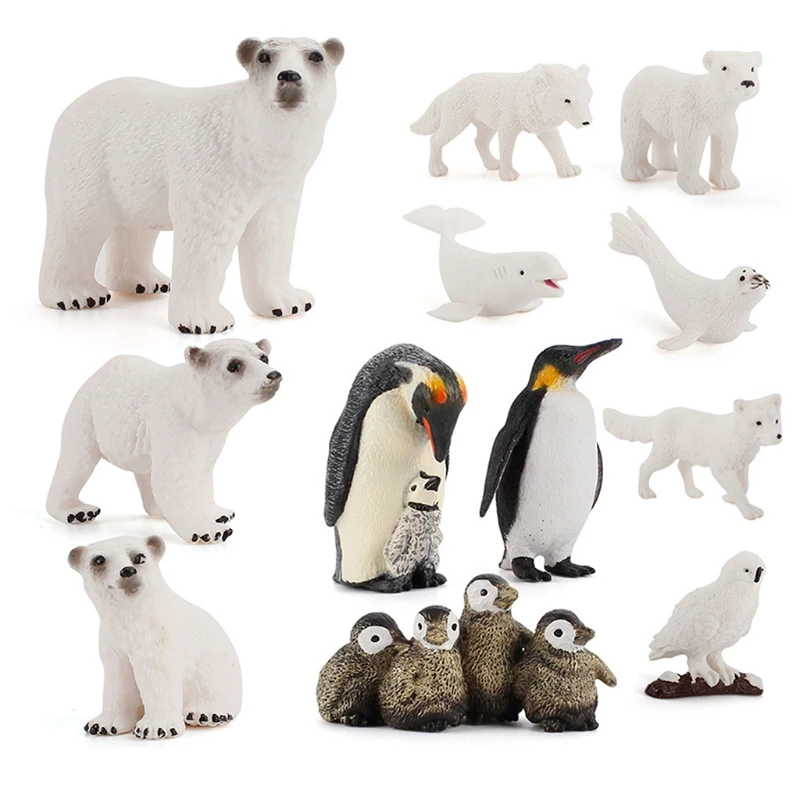 

12PCS Arctic South Animals Simulation Penguins Polar Bear Family Action Figures Model Figurine PVC Lovely Kid Toy