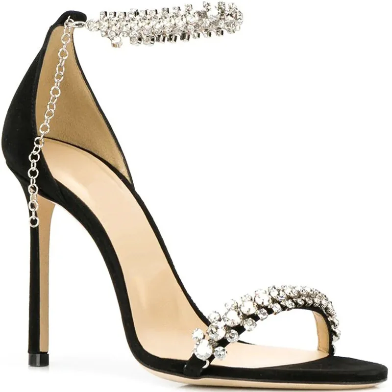 

Rhinestones Woman Sandals One Belt Sandals Summer Solid Shoes Women Fashion Sexy Party Sandals Thin Heels Ladies Sandals Outside