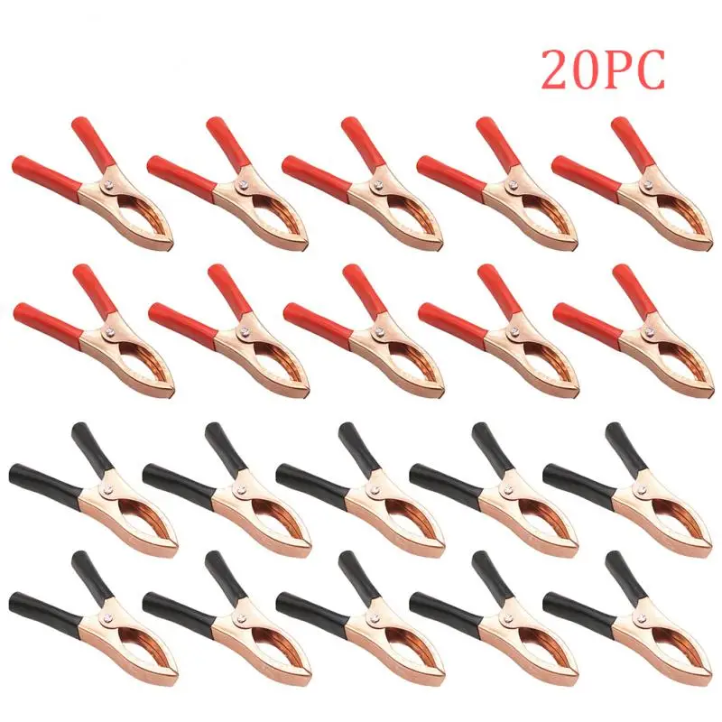 

20pcs 30A Red & Black 70mm Crocodile Spring Clamp Alligator Clips Car Battery Clip Cables Charger Clamp Electric Equipment Tools