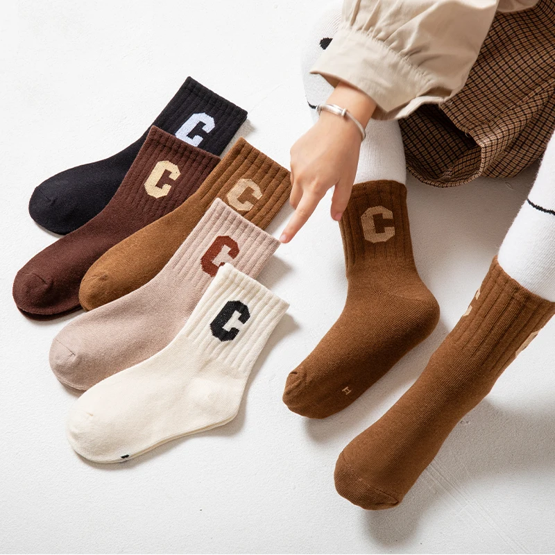 Носки детские однотонные демисезонные с буквенным принтом 5 пар