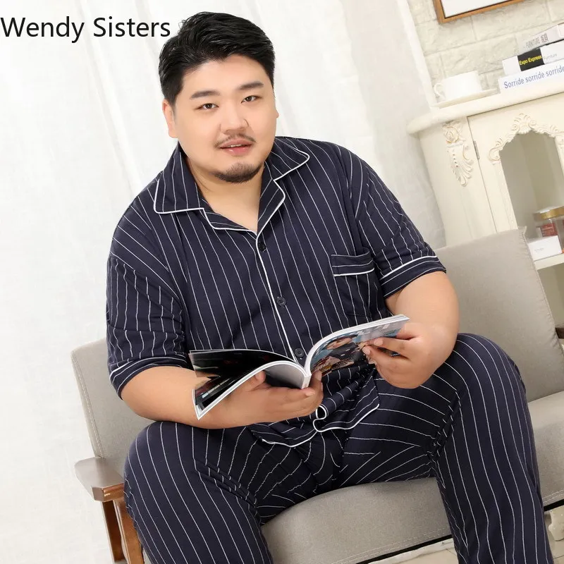 Пижамный комплект мужской в клетку/в полоску тонкая хлопковая одежда для полных