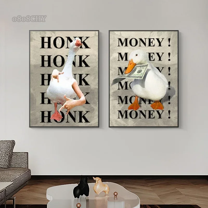 Забавный мультяшный гусь мем постеры и принты холст картина деньги в утином роте
