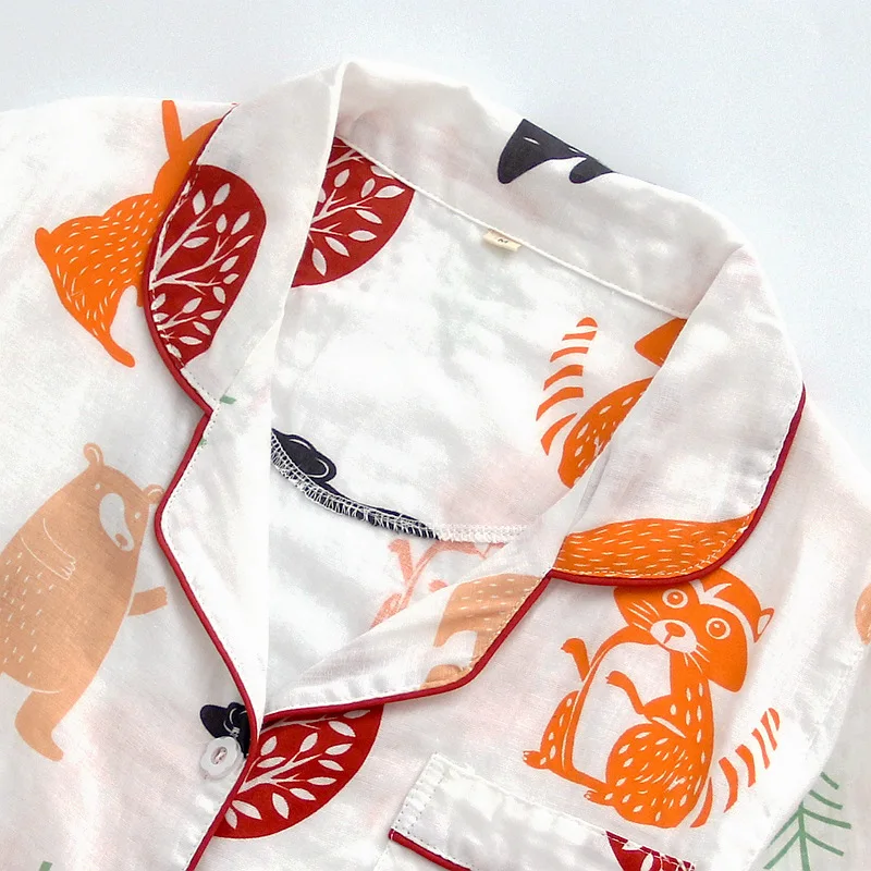 New Cotton Double Gauze Long-sleeved Trousers Pajamas Set Cartoon Squirrel Home Service Pajamas for Women Sleepwear