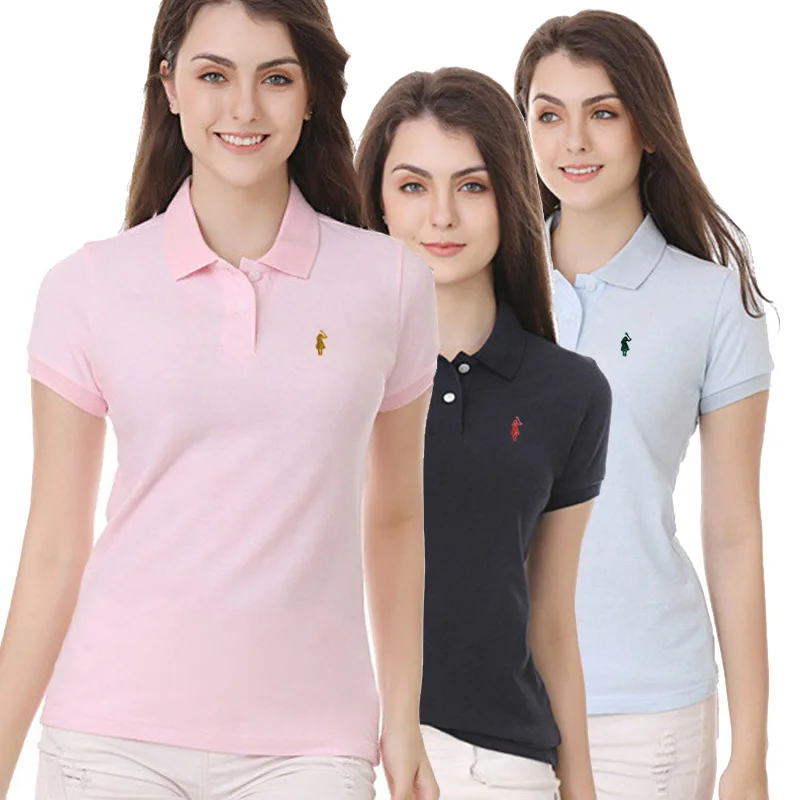 

High Quality New-Design Summer Womens Polos Shirts 100% Cotton Casual Short Sleeve Polos Femmes T-Shirts Fashion Horse Logo Tees