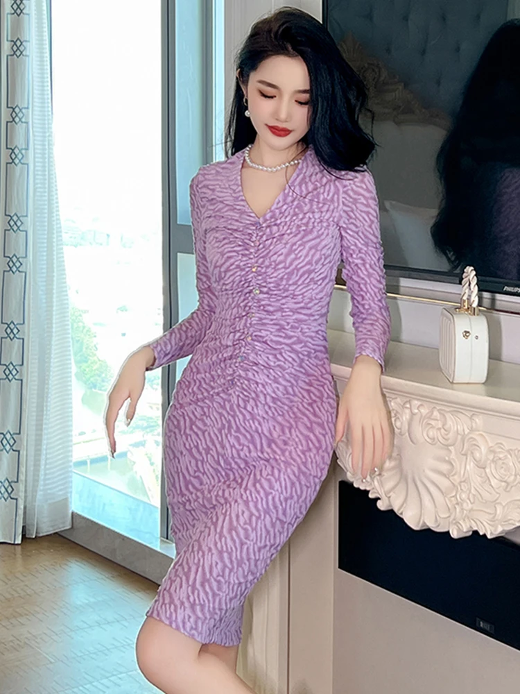 Женское элегантное платье миди во французском стиле женское фиолетовое