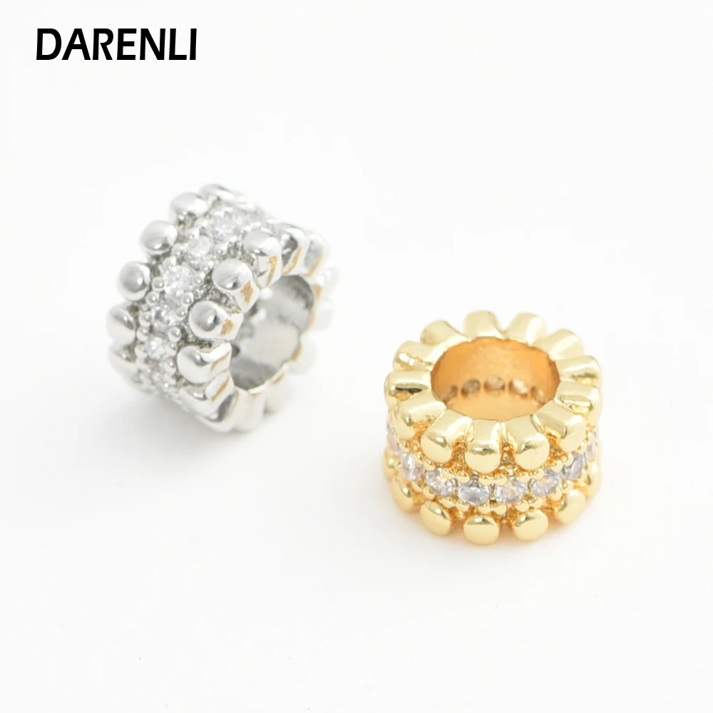 DARENLI 2 шт. позолоченные/родиевые латунные бусины с цирконием DIY изготовление