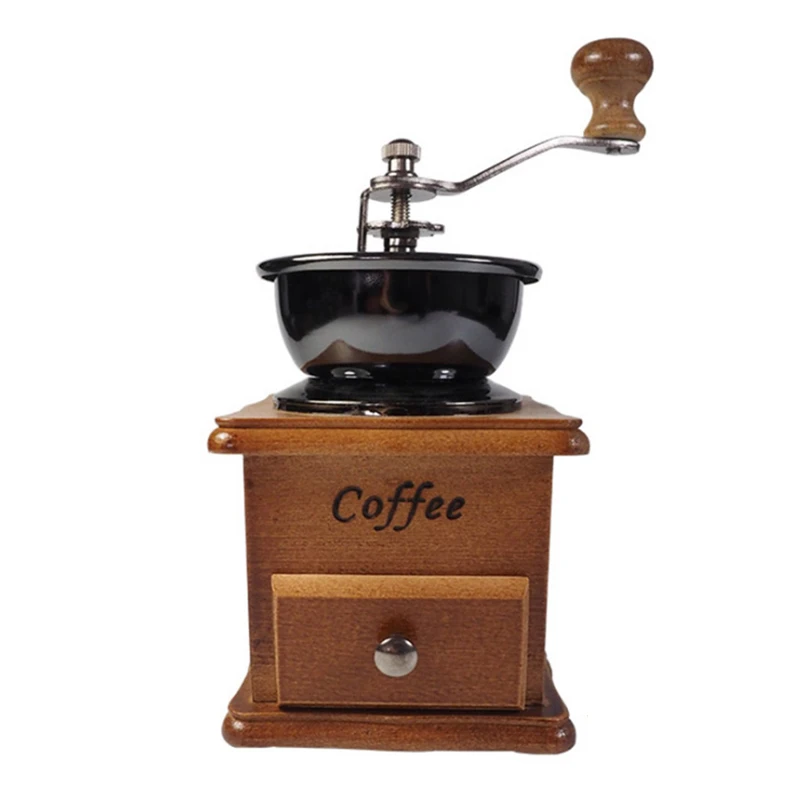 Классическая деревянная ручная кофемолка из нержавеющей стали в стиле ретро для