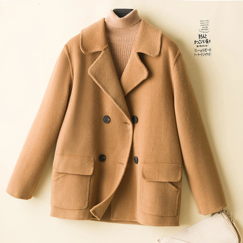 High-end short double-sided cashmere coat women's autumn and winter loose temperament small woolen coat