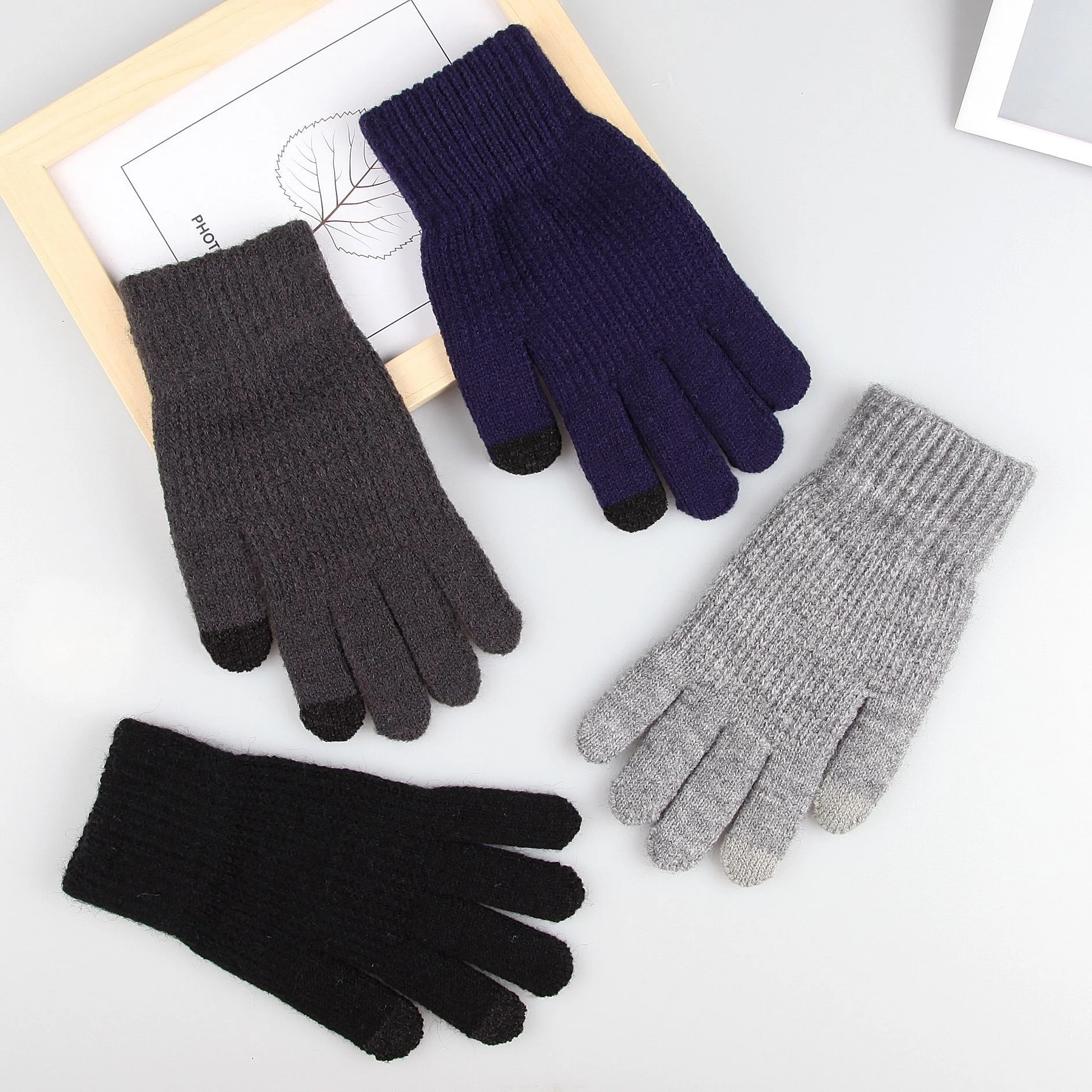 

Новые мужские вязаные теплые шерстяные перчатки, подходят для осени и зимы, модные однотонные простые студенческие холодные