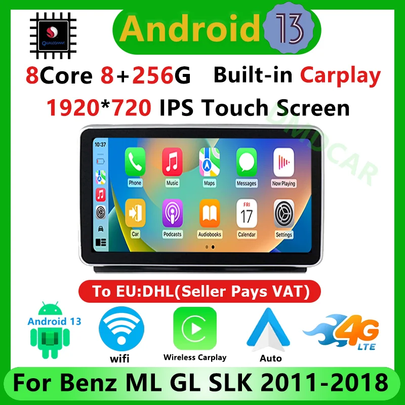 Snapdragon Android 13 мультимедиа 8 ядер + 256G для Mercedes-Benz ML W166/GL X166 GL SLK GPS навигация видео