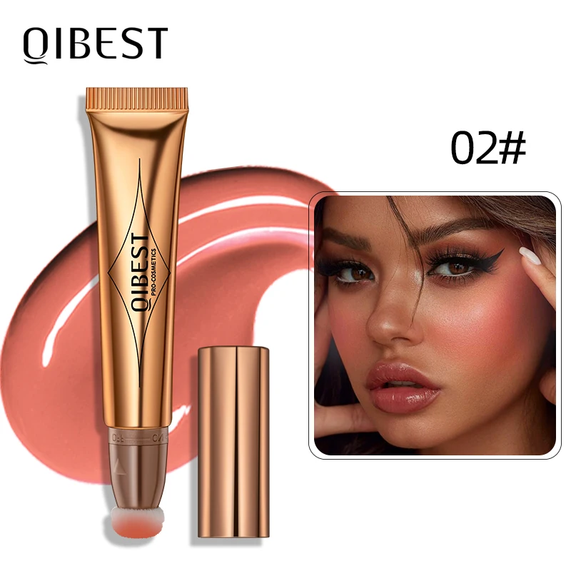

QIBEST Liquid Blush With Cushion Applicator Natural-looking Cheek Tint Blush Dewy Finish Liquid Blusher Creamy Makeup For Face