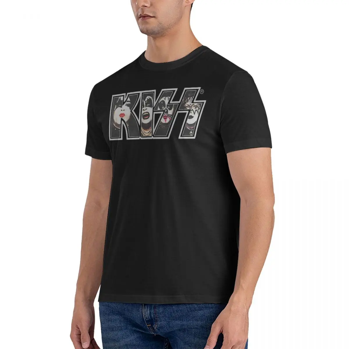Фото Винтажная футболка с логотипом группы Kiss The Band для мужчин и женщин, хлопковые топы с коротким рукавом Kiss Fan Art Kiss Band, музыкальные рубашки №3
