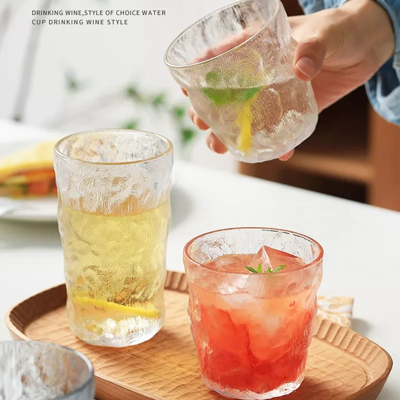 

New in Glass Coffee Cup,New Home Heat-Resistant Milk Cup Milk Tea Cup, Glacier Pattern Beer Cup Japanese Juice Cup