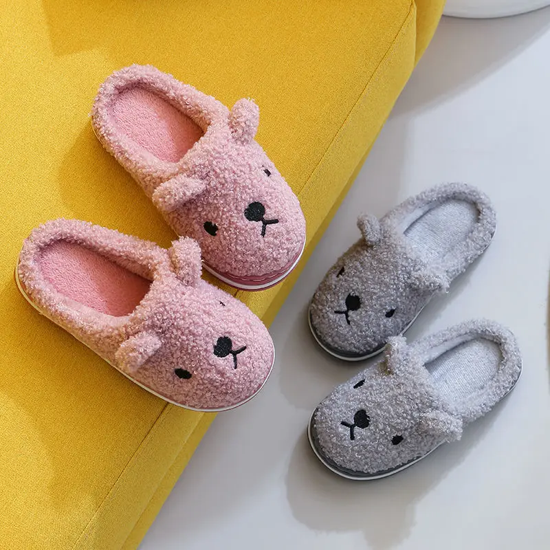 

Детские зимние хлопковые тапочки для сохранения тепла домашние Нескользящие Симпатичные хлопковые тапочки на толстой подошве обувь для ма...